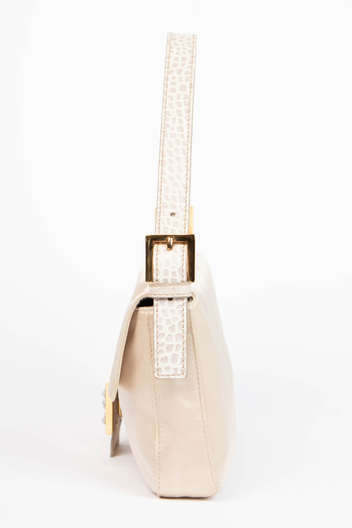 Vintage Fendi Silk and Crystal Baguette Shoulder Bag