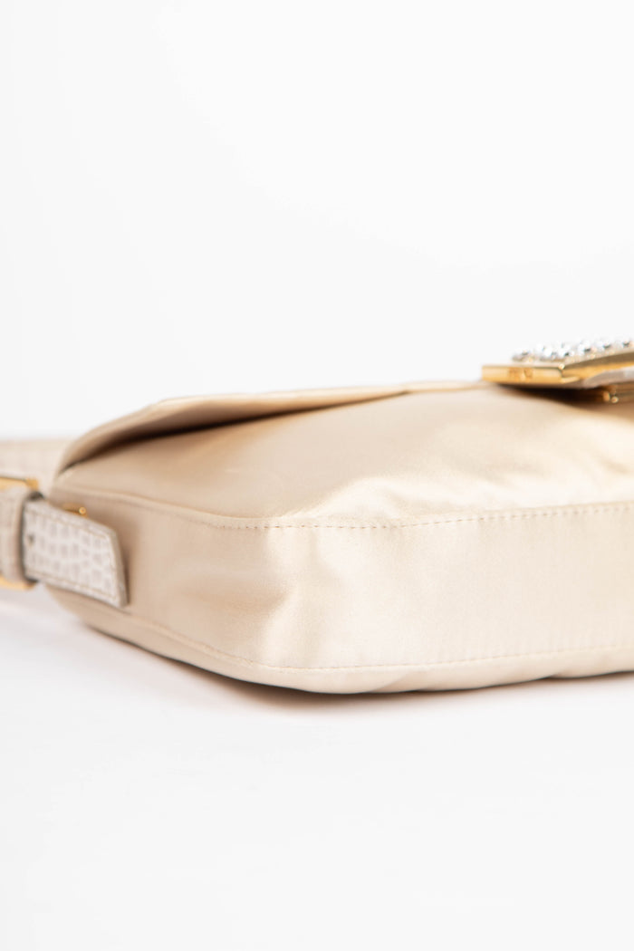 Vintage Fendi Silk and Crystal Baguette Shoulder Bag