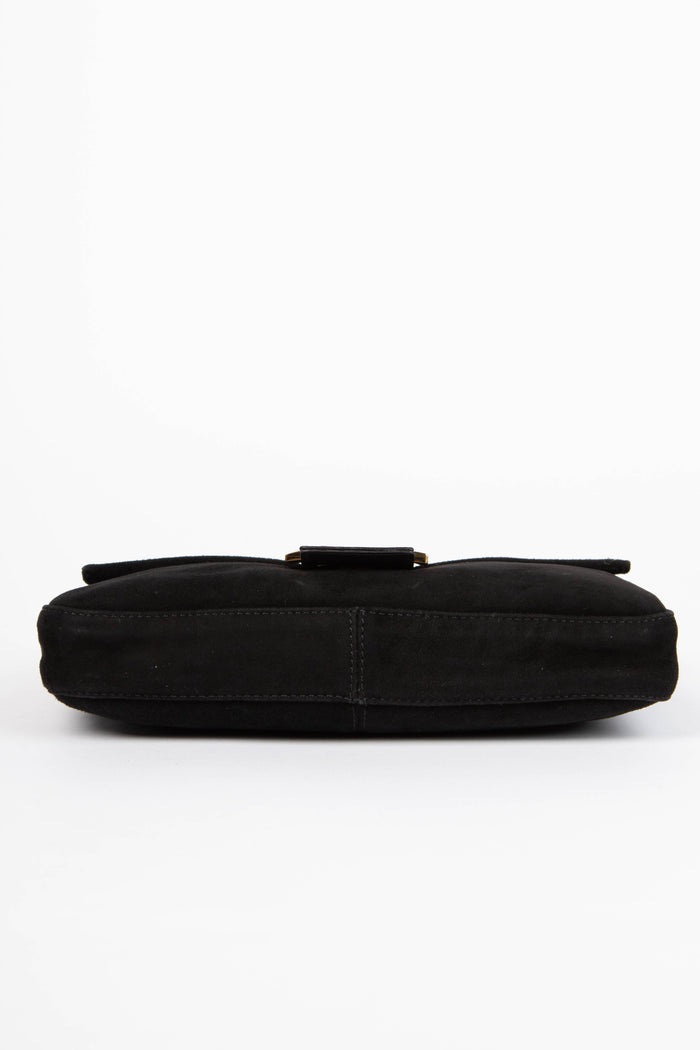 Vintage Fendi Black Suede Baguette Shoulder Bag