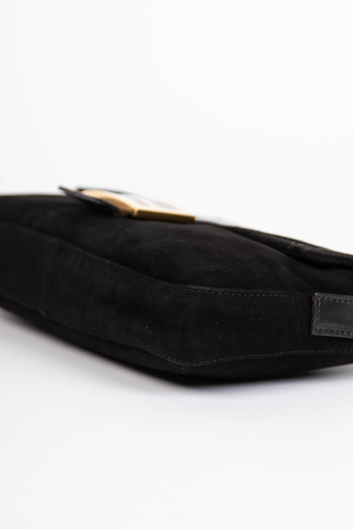 Vintage Fendi Black Suede Baguette Shoulder Bag