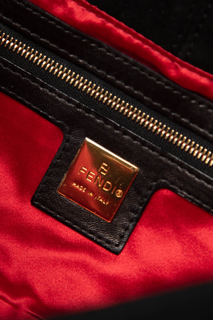 Vintage Fendi Black Suede Baguette Shoulder Bag