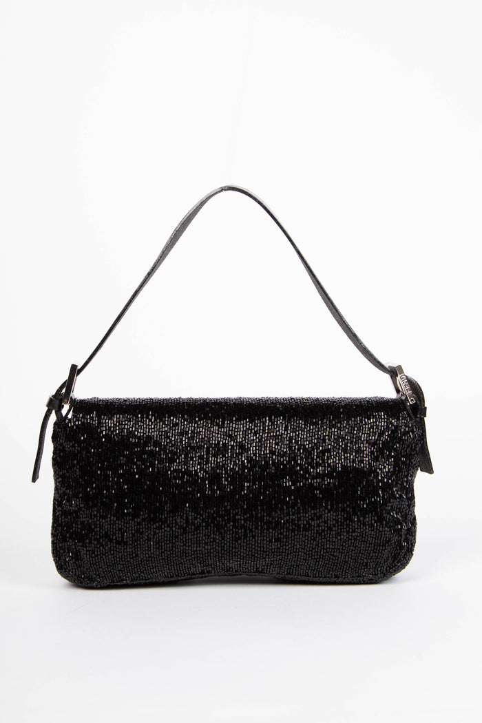 RARE Vintage Fendi Black Beaded Baguette Shoulder Bag