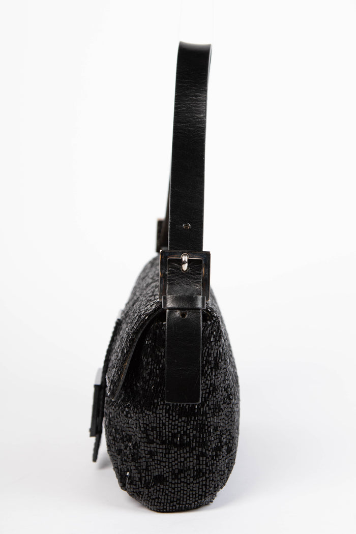 RARE Vintage Fendi Black Beaded Baguette Shoulder Bag