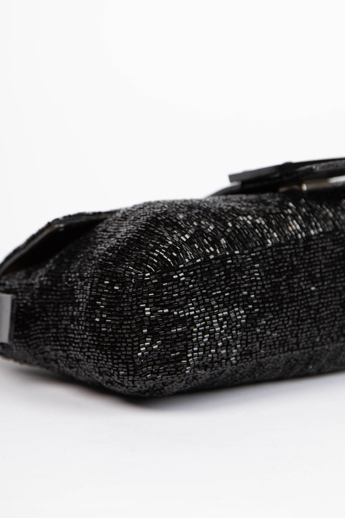 RARE Vintage Fendi Black Beaded Baguette Shoulder Bag