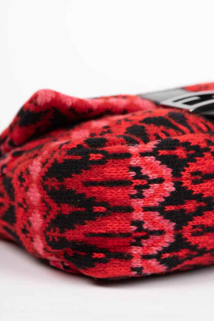 RARE Fendi Intarsia Knitted Red Mamma Baguette Shoulder Bag