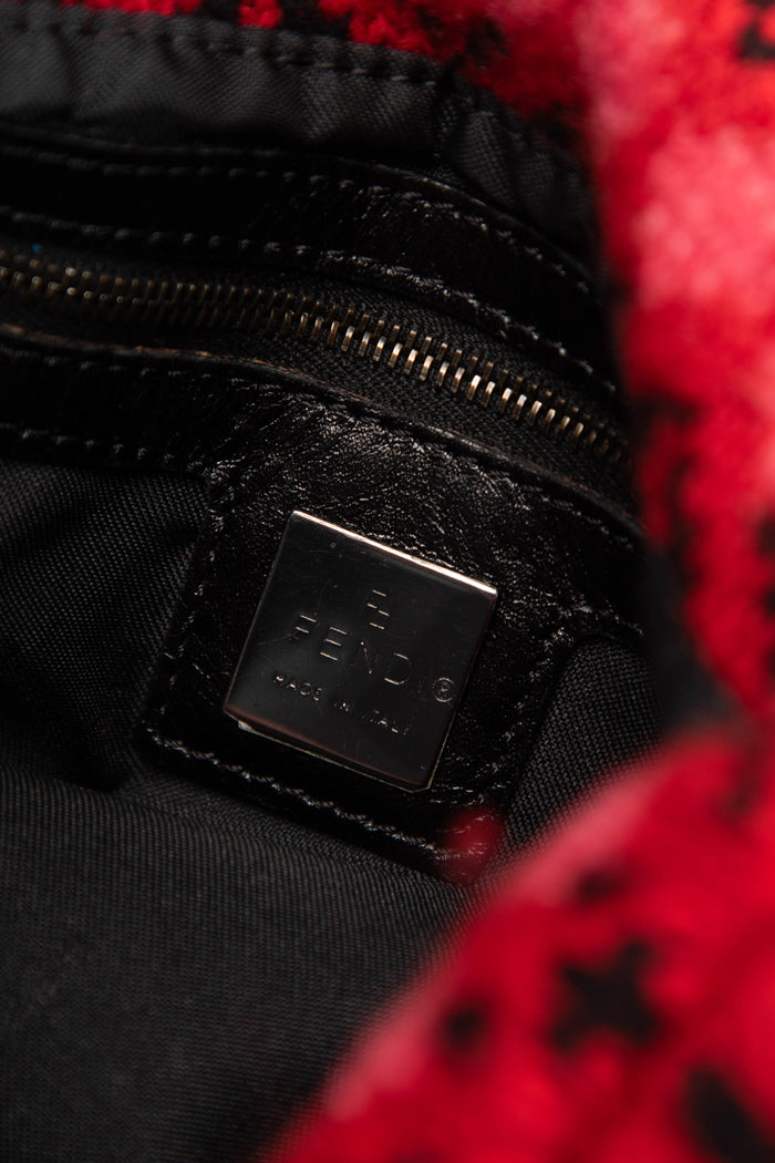 RARE Fendi Intarsia Knitted Red Mamma Baguette Shoulder Bag