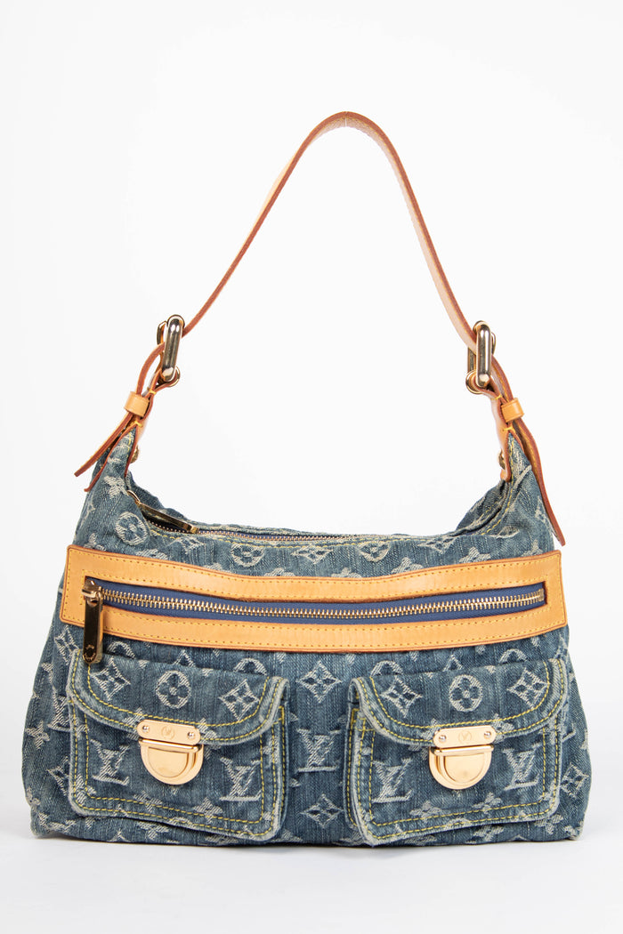 2000s Louis Vuitton Blue Denim Baggy PM Monogram Shoulder Bag