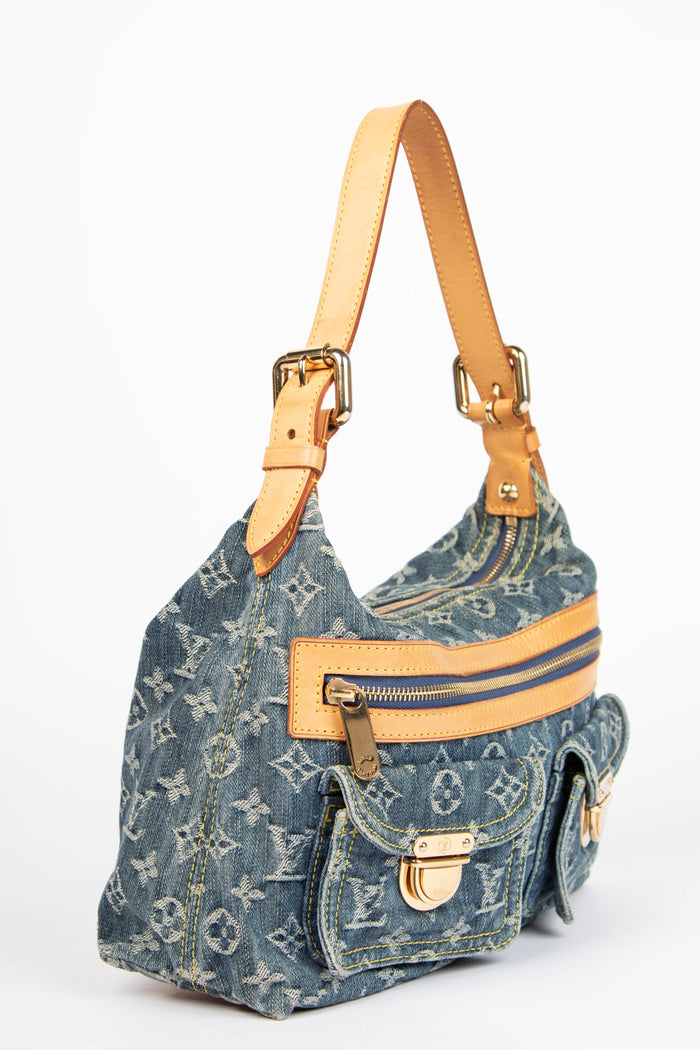 2000s Louis Vuitton Blue Denim Baggy PM Monogram Shoulder Bag