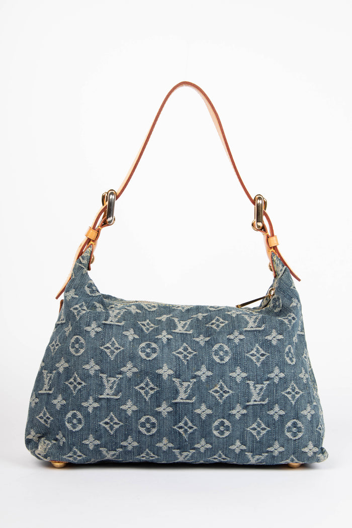 2000s Louis Vuitton Blue Denim Baggy PM Monogram Shoulder Bag