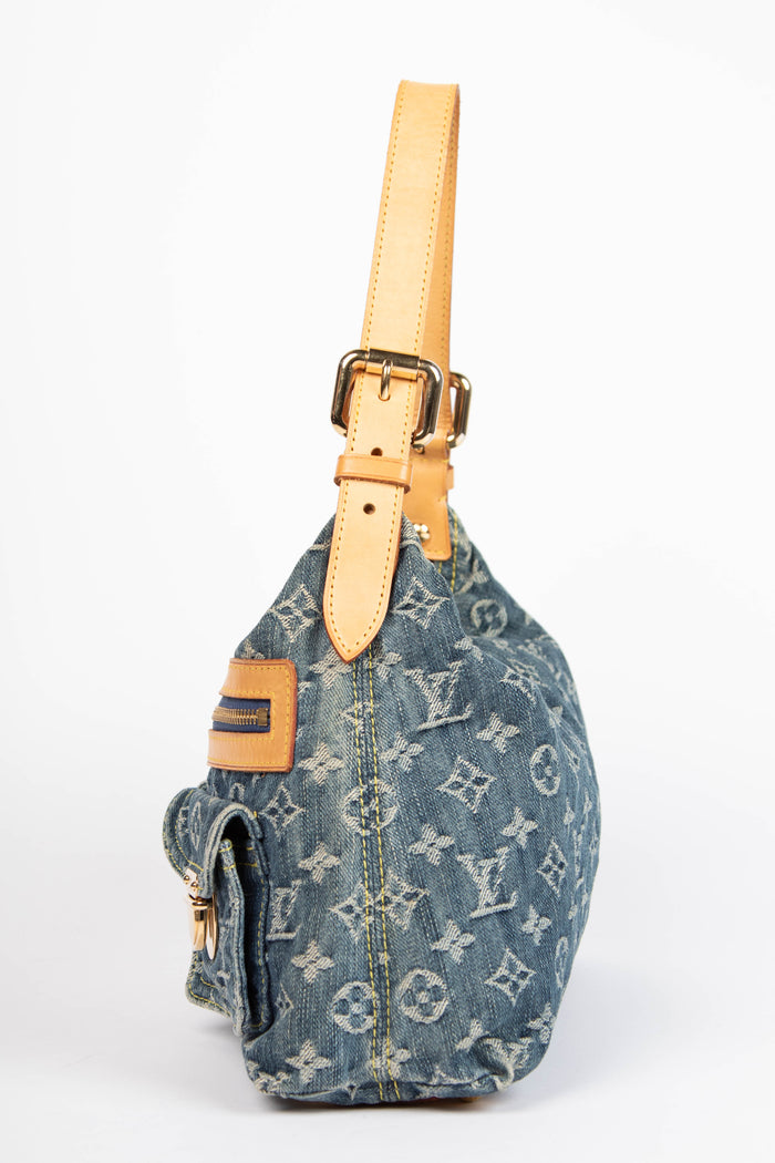 2000s Louis Vuitton Blue Denim Baggy PM Monogram Shoulder Bag