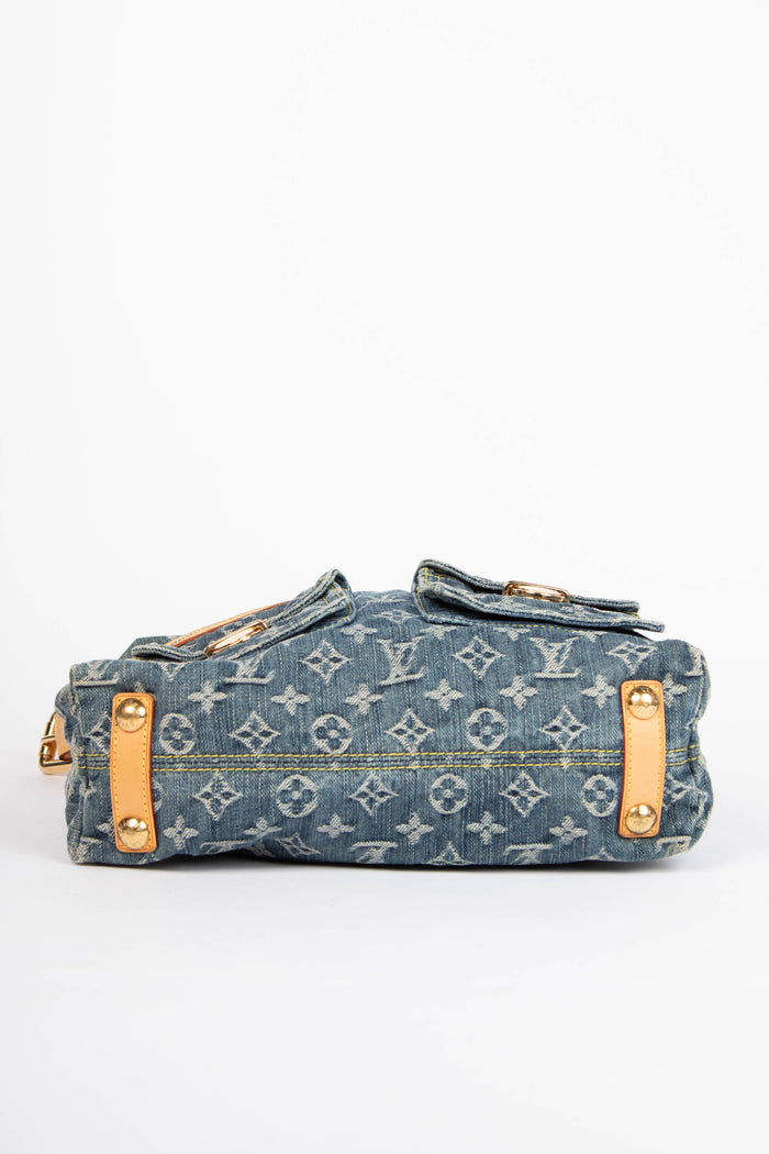 2000s Louis Vuitton Blue Denim Baggy PM Monogram Shoulder Bag