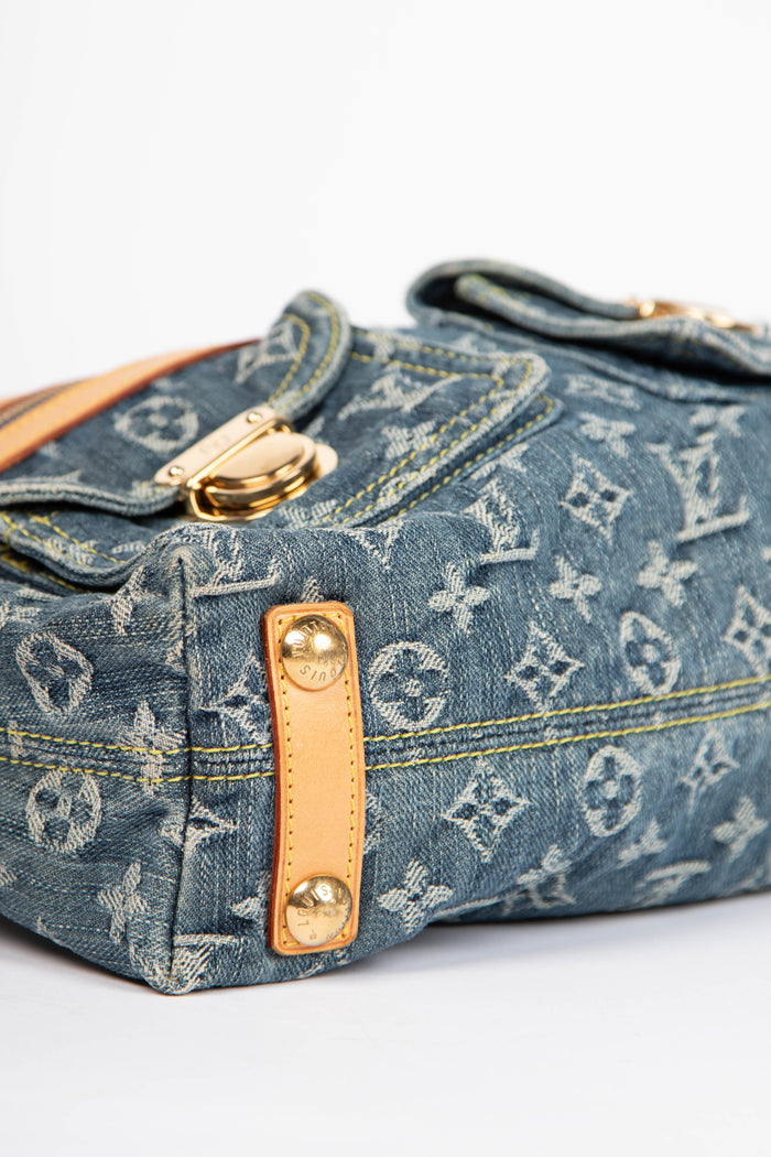 2000s Louis Vuitton Blue Denim Baggy PM Monogram Shoulder Bag