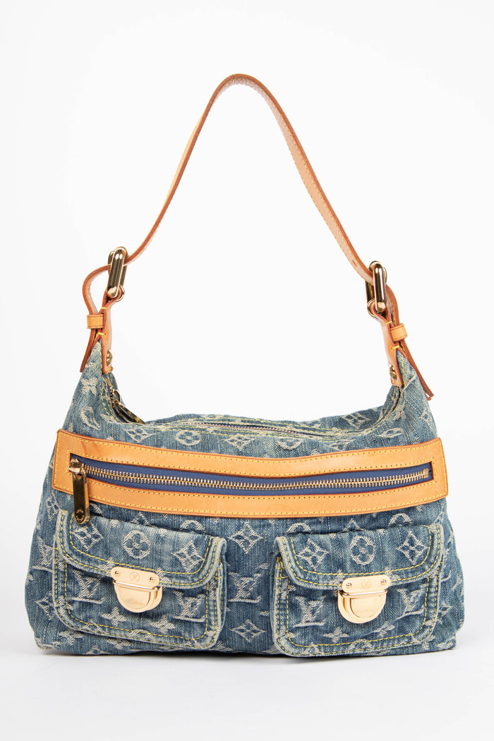 2000s Louis Vuitton Blue Denim Baggy PM Monogram Shoulder Bag