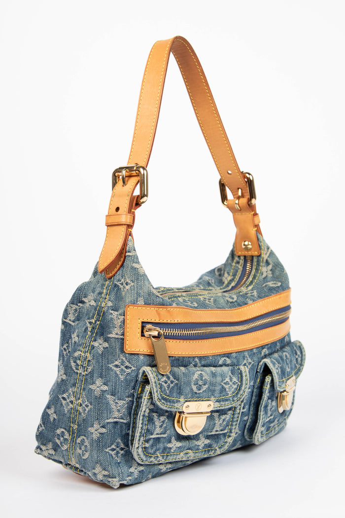 2000s Louis Vuitton Blue Denim Baggy PM Monogram Shoulder Bag