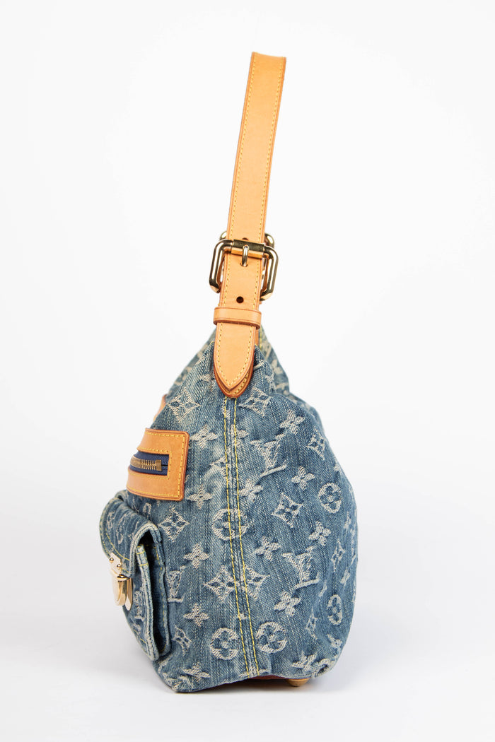2000s Louis Vuitton Blue Denim Baggy PM Monogram Shoulder Bag
