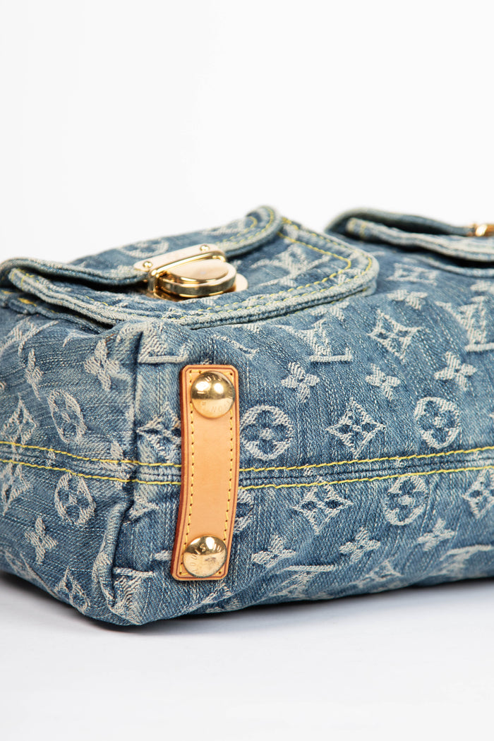 2000s Louis Vuitton Blue Denim Baggy PM Monogram Shoulder Bag
