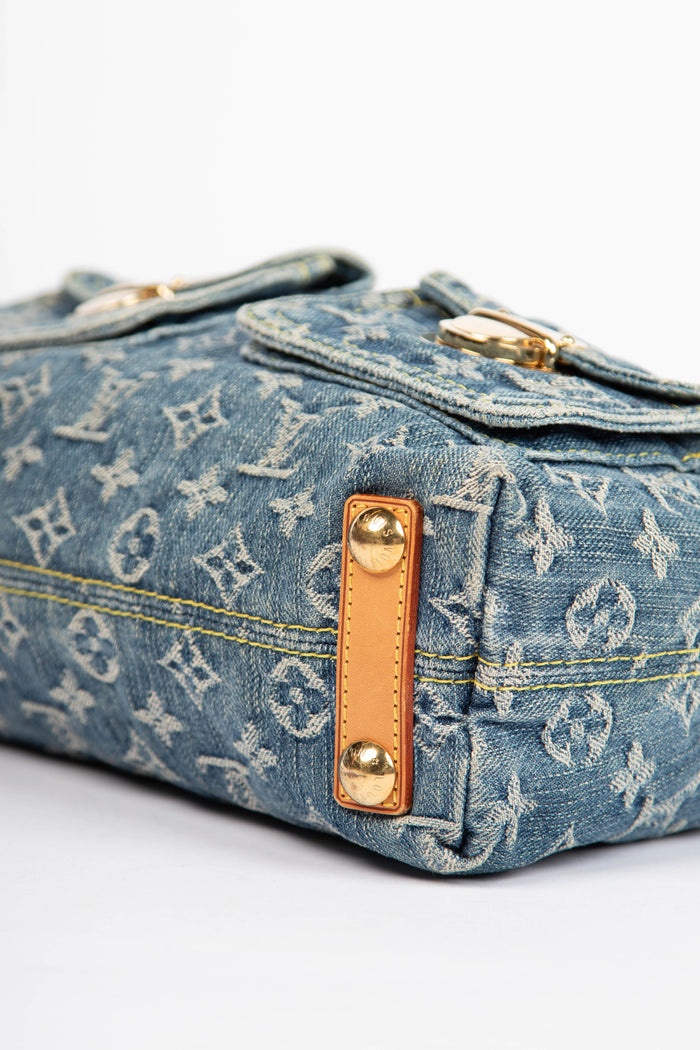 2000s Louis Vuitton Blue Denim Baggy PM Monogram Shoulder Bag
