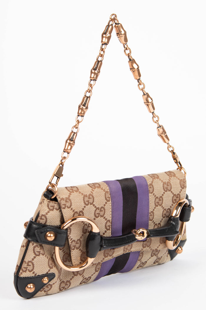 RARE Vintage Gucci GG Classic Monogram Horsebit Shoulder Bag