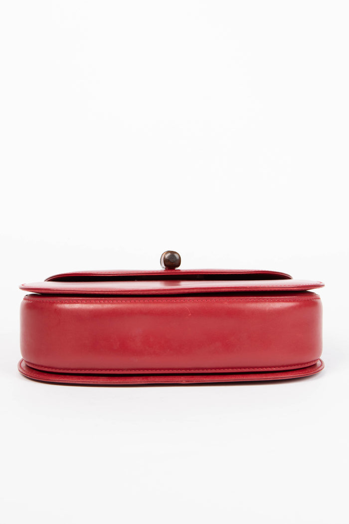 Vintage Gucci Red Leather & Bamboo Top Handle Bag