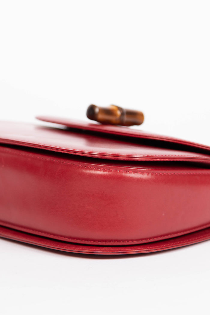 Vintage Gucci Red Leather & Bamboo Top Handle Bag