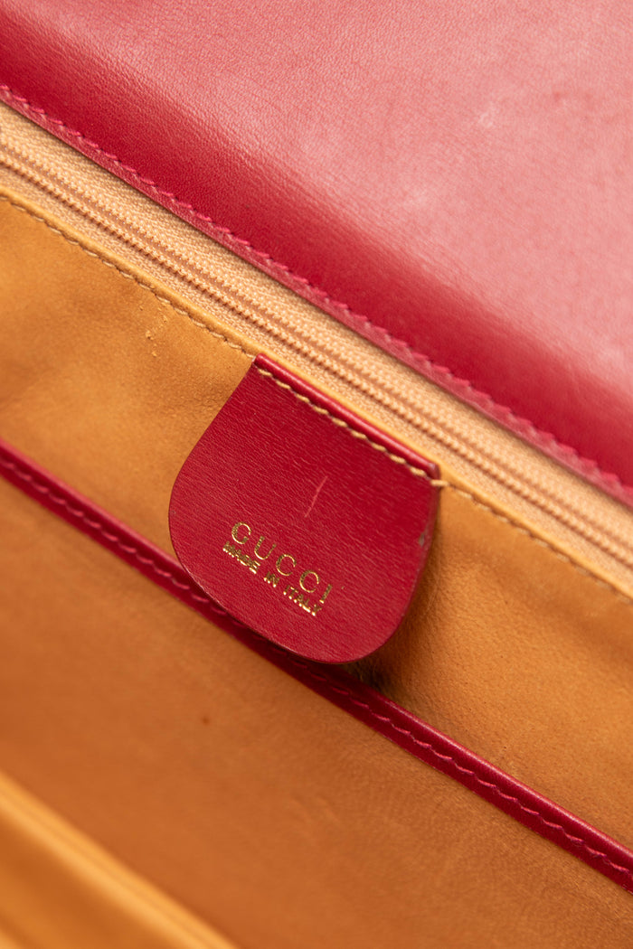 Vintage Gucci Red Leather & Bamboo Top Handle Bag