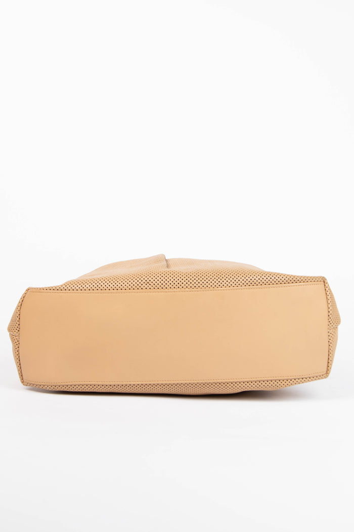 Vintage Gucci Beige Perforated Leather Bamboo Top Handle Bag