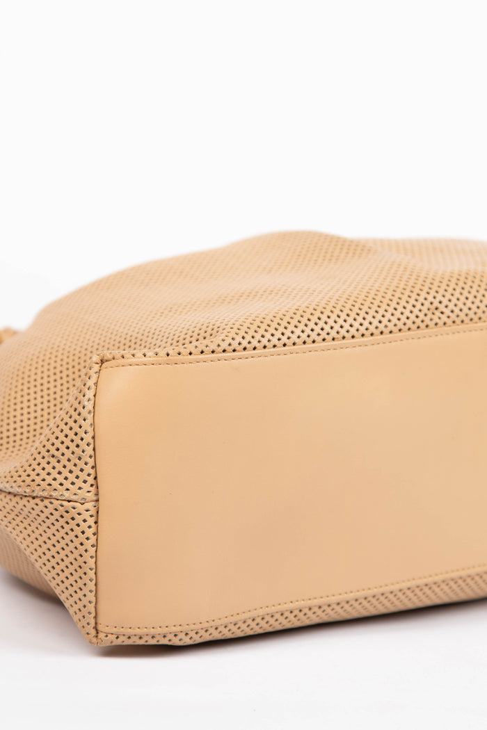 Vintage Gucci Beige Perforated Leather Bamboo Top Handle Bag