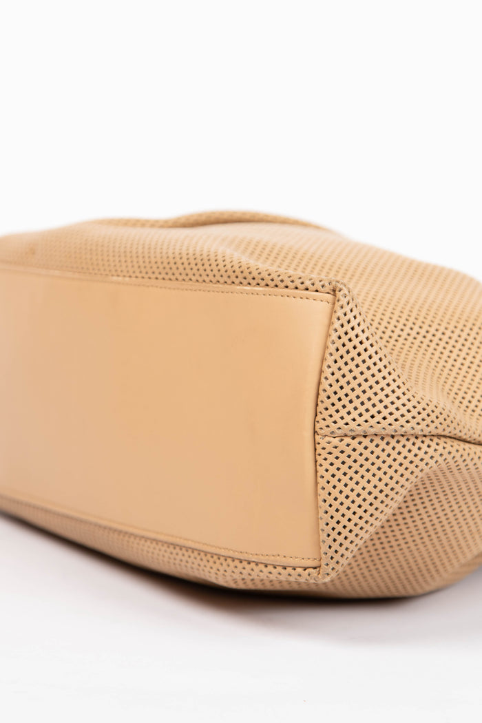 Vintage Gucci Beige Perforated Leather Bamboo Top Handle Bag