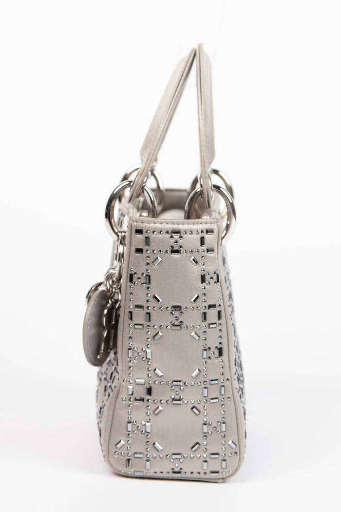RARE Christian Dior Grey Crystal Embellished Mini Lady Dior