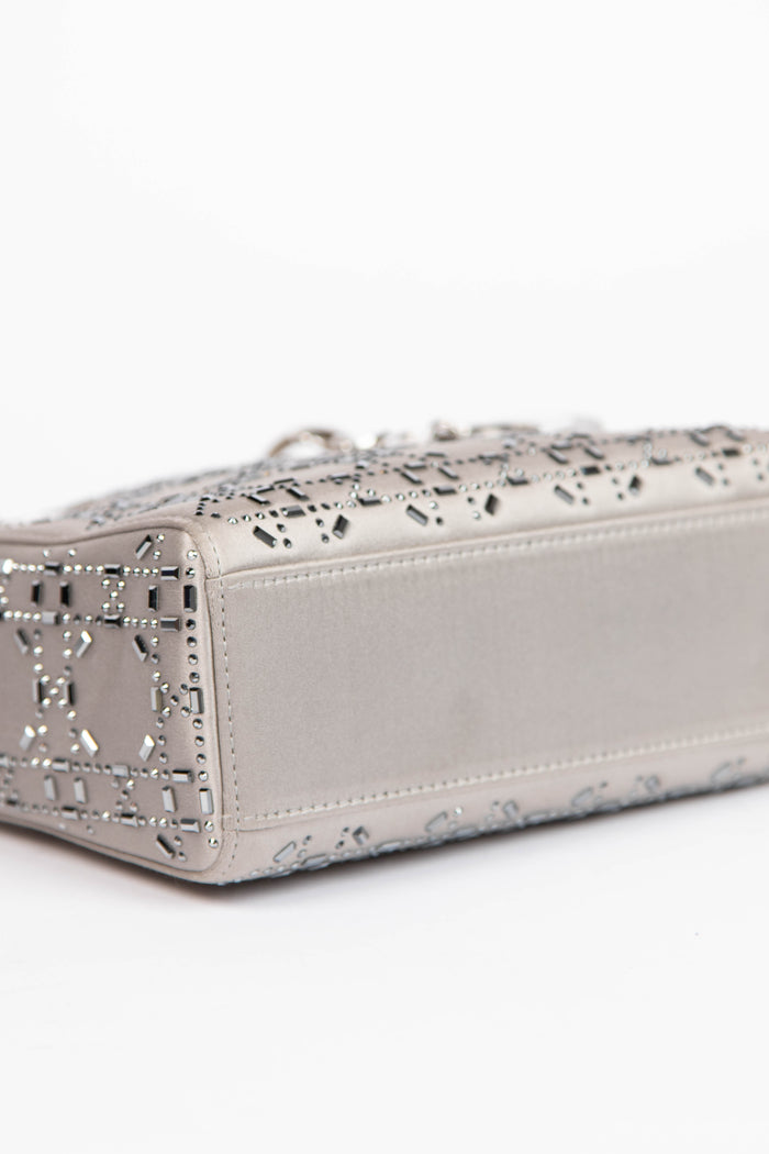 RARE Christian Dior Grey Crystal Embellished Mini Lady Dior