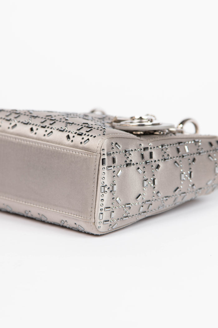 RARE Christian Dior Grey Crystal Embellished Mini Lady Dior