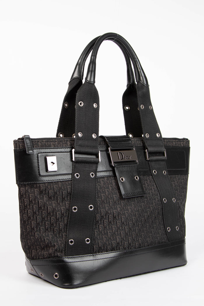 2000s Christian Dior Black Monogram Canvas Street Chic Tote Bag