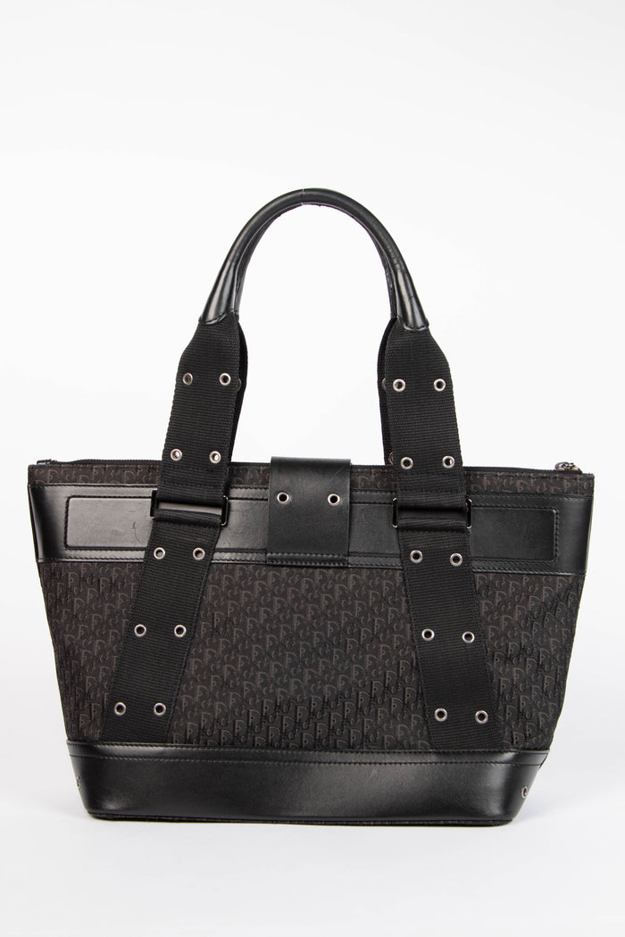 2000s Christian Dior Black Monogram Canvas Street Chic Tote Bag