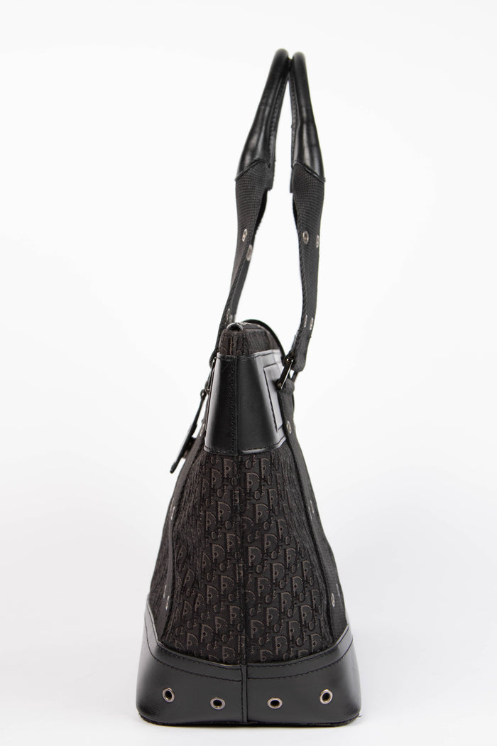2000s Christian Dior Black Monogram Canvas Street Chic Tote Bag