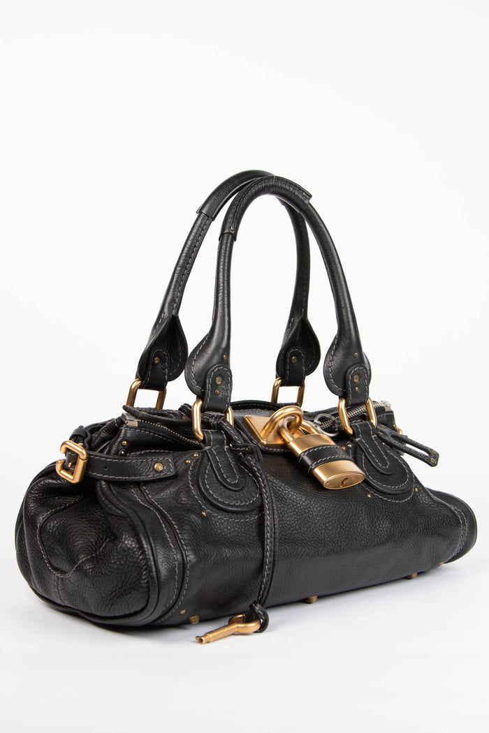 2000s Chloe Black Leather Paddington Shoulder Bag