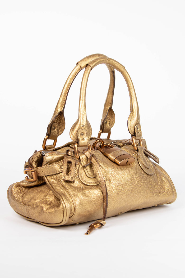 2000s Chloe Metallic Gold Leather Paddington Shoulder Bag