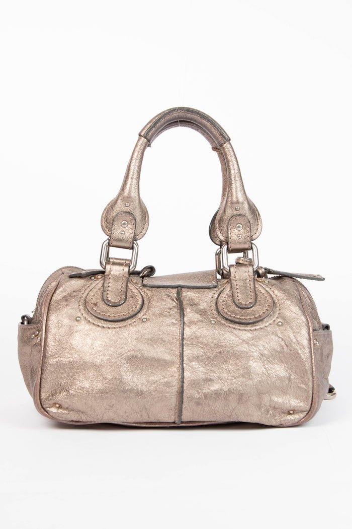 2000s Chloe Metallic Silver Paddington Bowling Bag