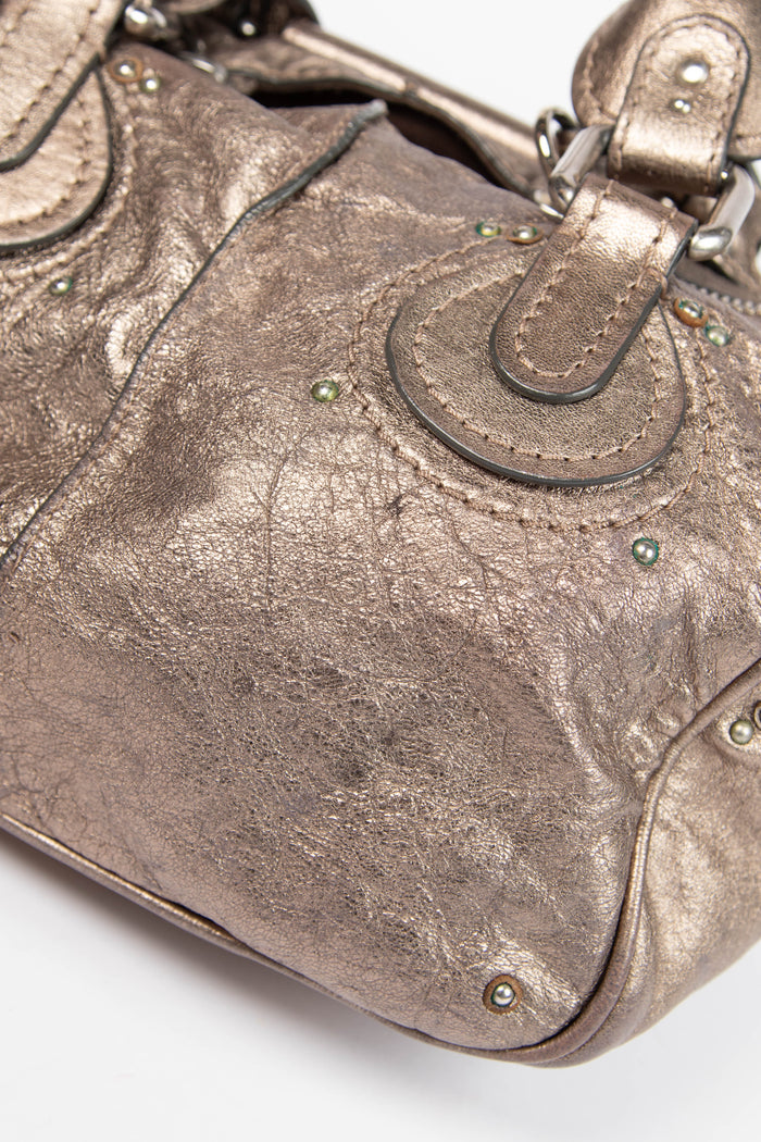 2000s Chloe Metallic Silver Paddington Bowling Bag