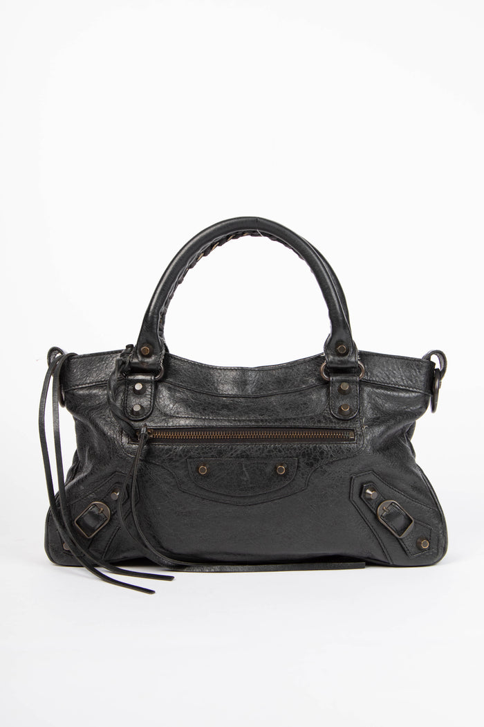 2000s Balenciaga Black Leather First City Shoulder Bag
