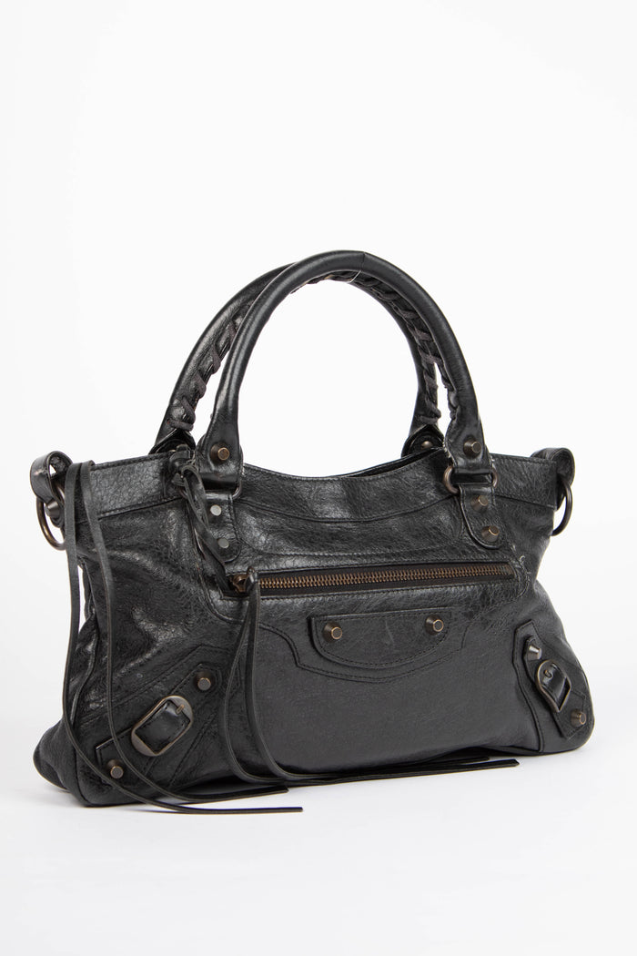 2000s Balenciaga Black Leather First City Shoulder Bag