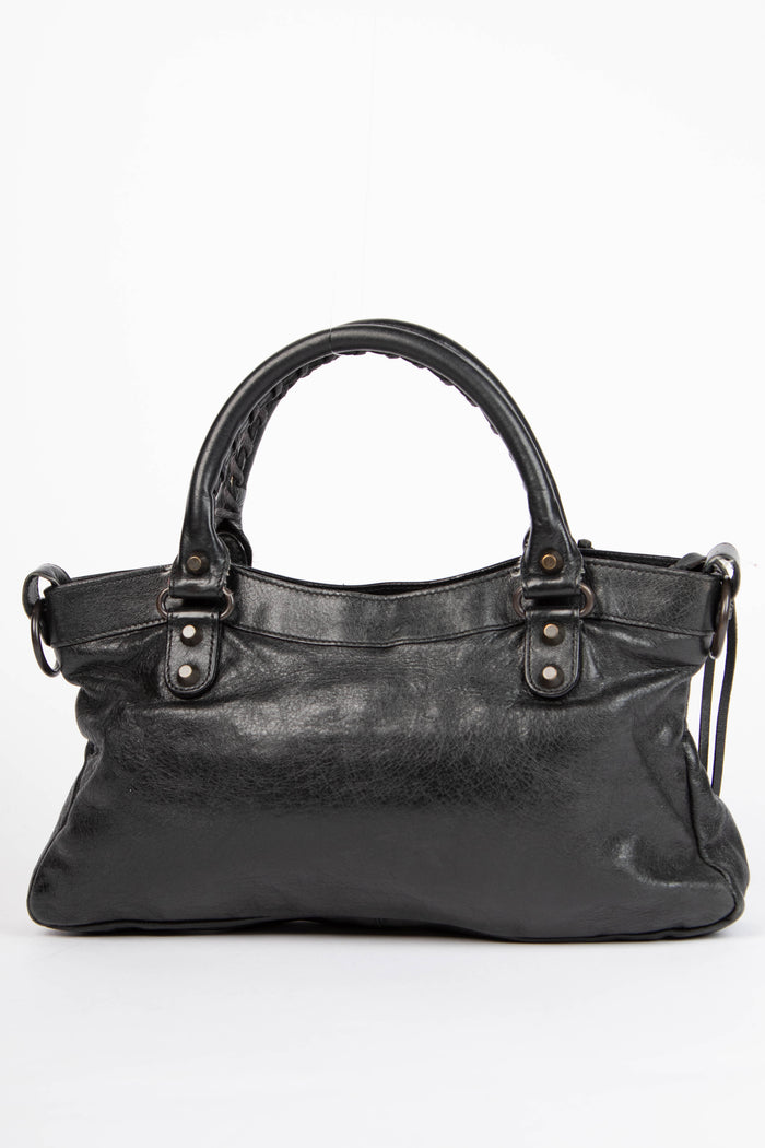 2000s Balenciaga Black Leather First City Shoulder Bag