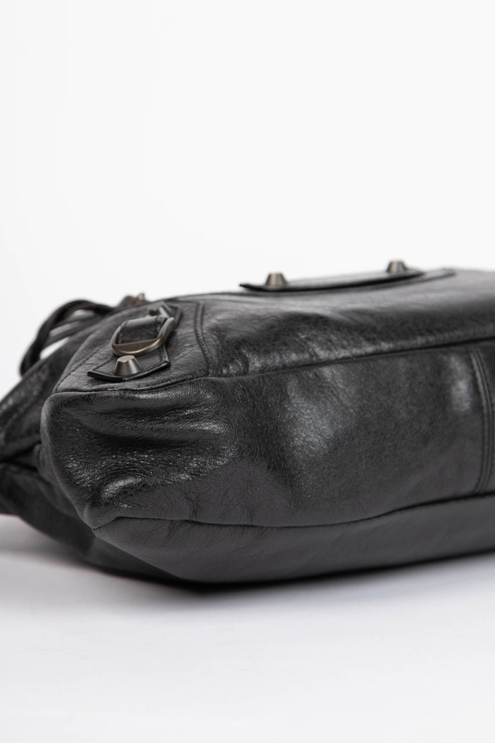 2000s Balenciaga Black Leather First City Shoulder Bag