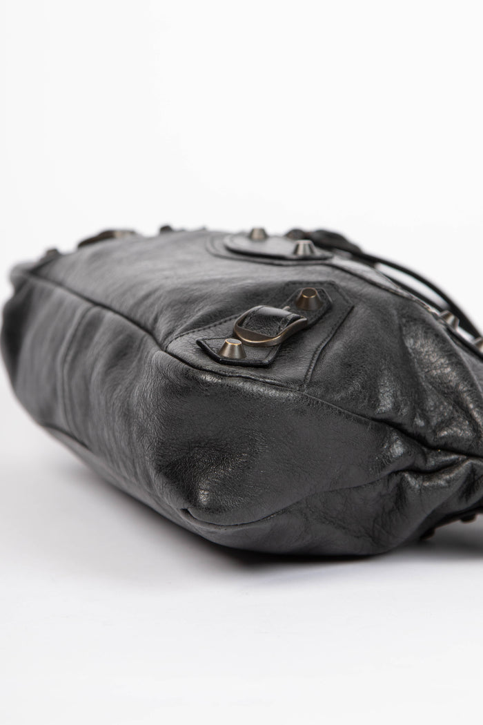 2000s Balenciaga Black Leather First City Shoulder Bag