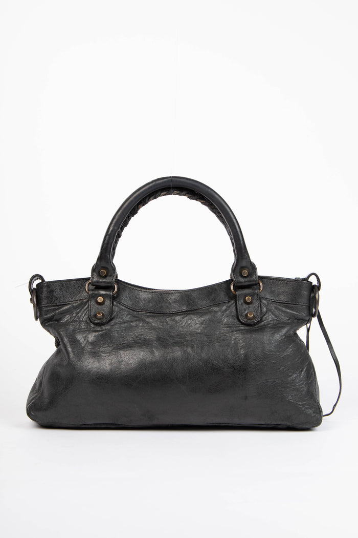 2000s Balenciaga Black Leather First City Shoulder Bag