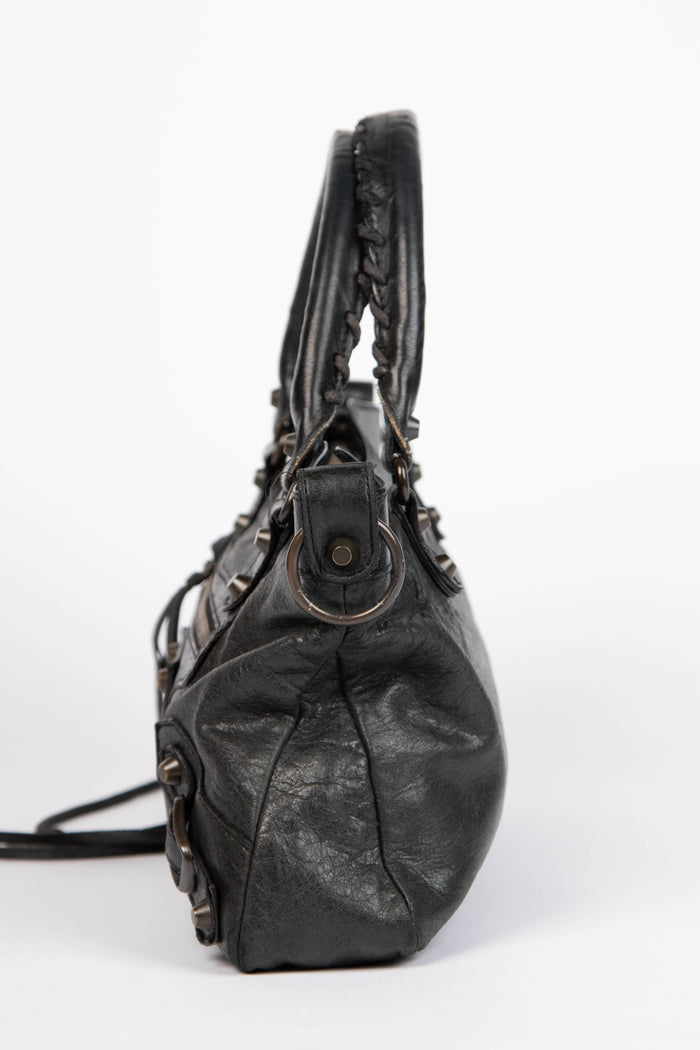 2000s Balenciaga Black Leather First City Shoulder Bag
