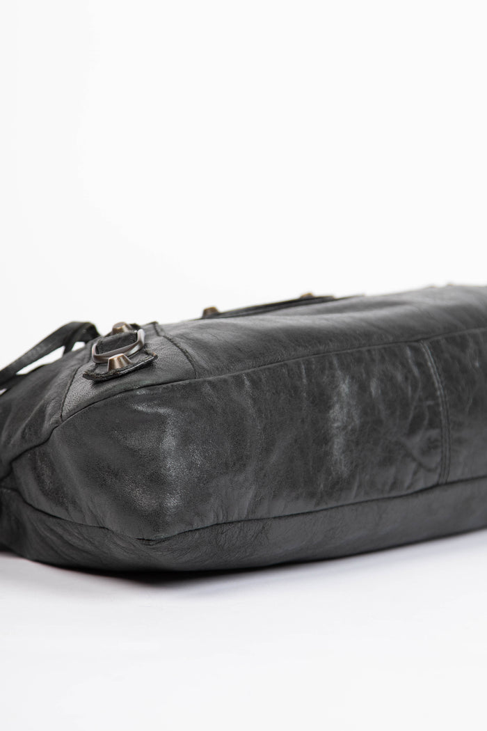 2000s Balenciaga Black Leather First City Shoulder Bag