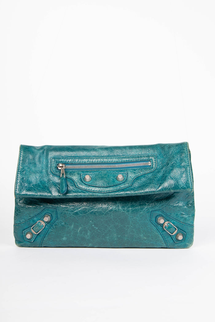 2010s Balenciaga Blue Leather Motorcross Clutch