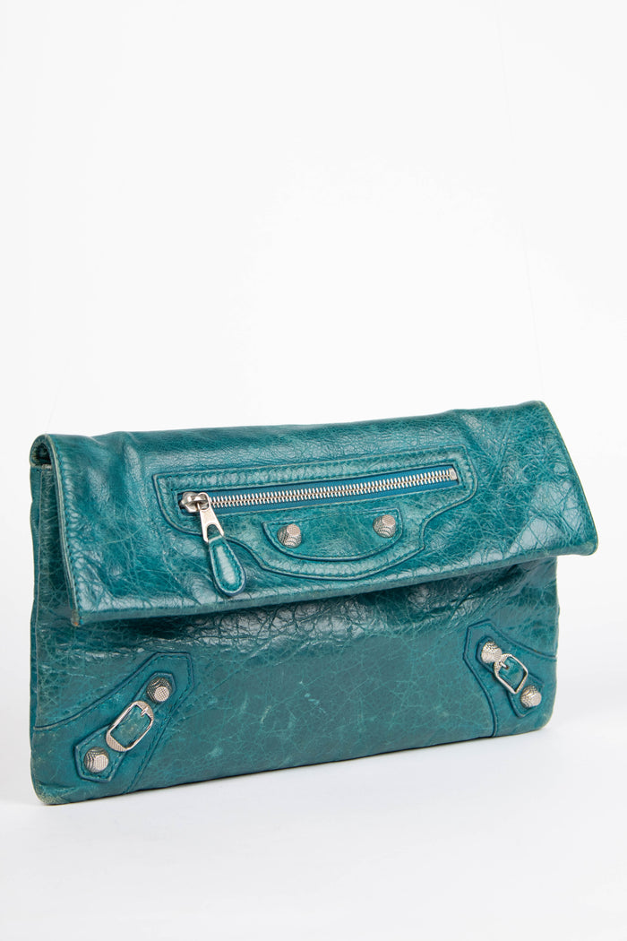 2010s Balenciaga Blue Leather Motorcross Clutch