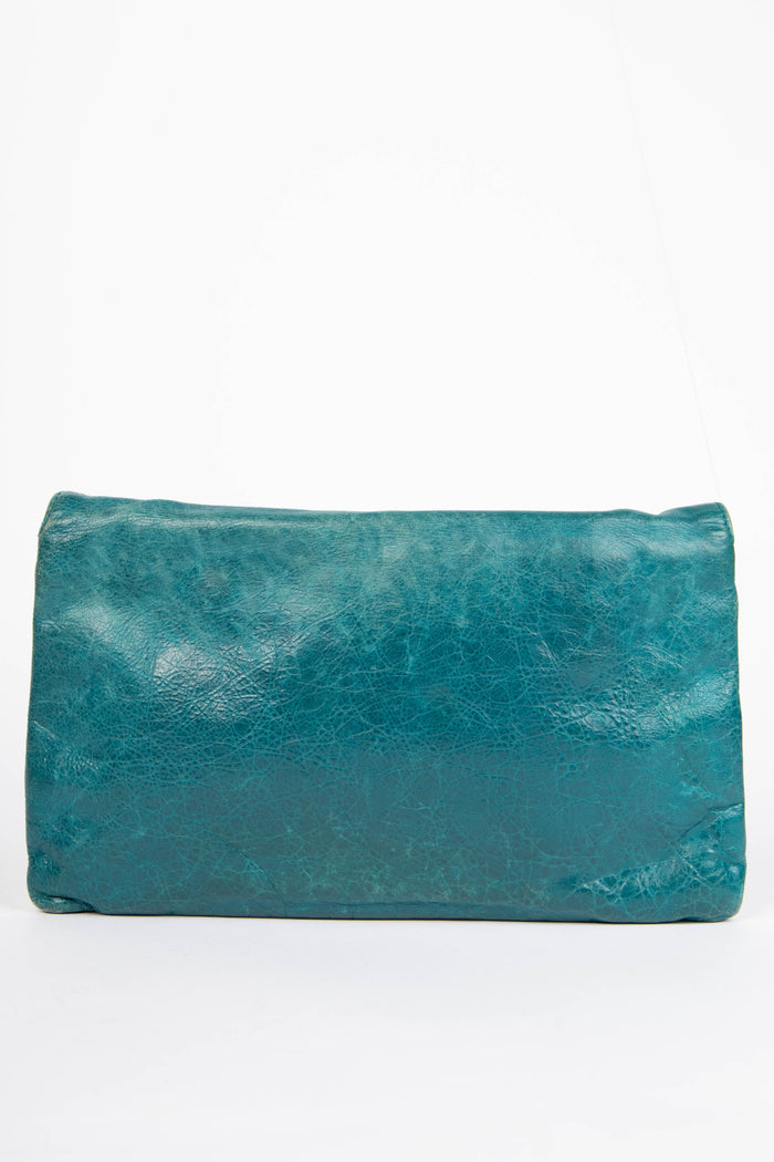 2010s Balenciaga Blue Leather Motorcross Clutch