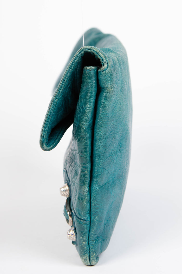 2010s Balenciaga Blue Leather Motorcross Clutch